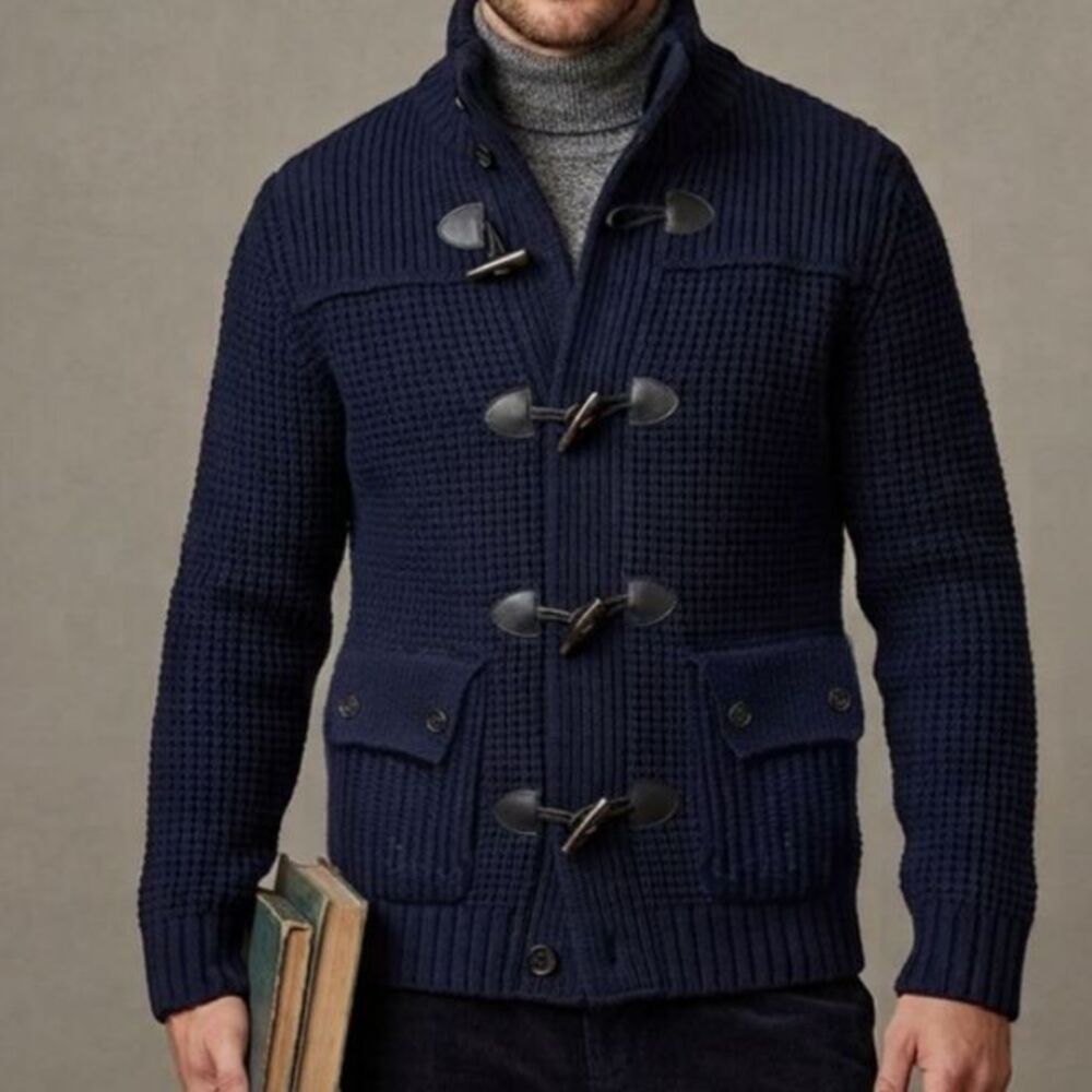 Sarar Navy Blue Wool Toggle Coat Sweater Jacket Large Menswear Chic Academia